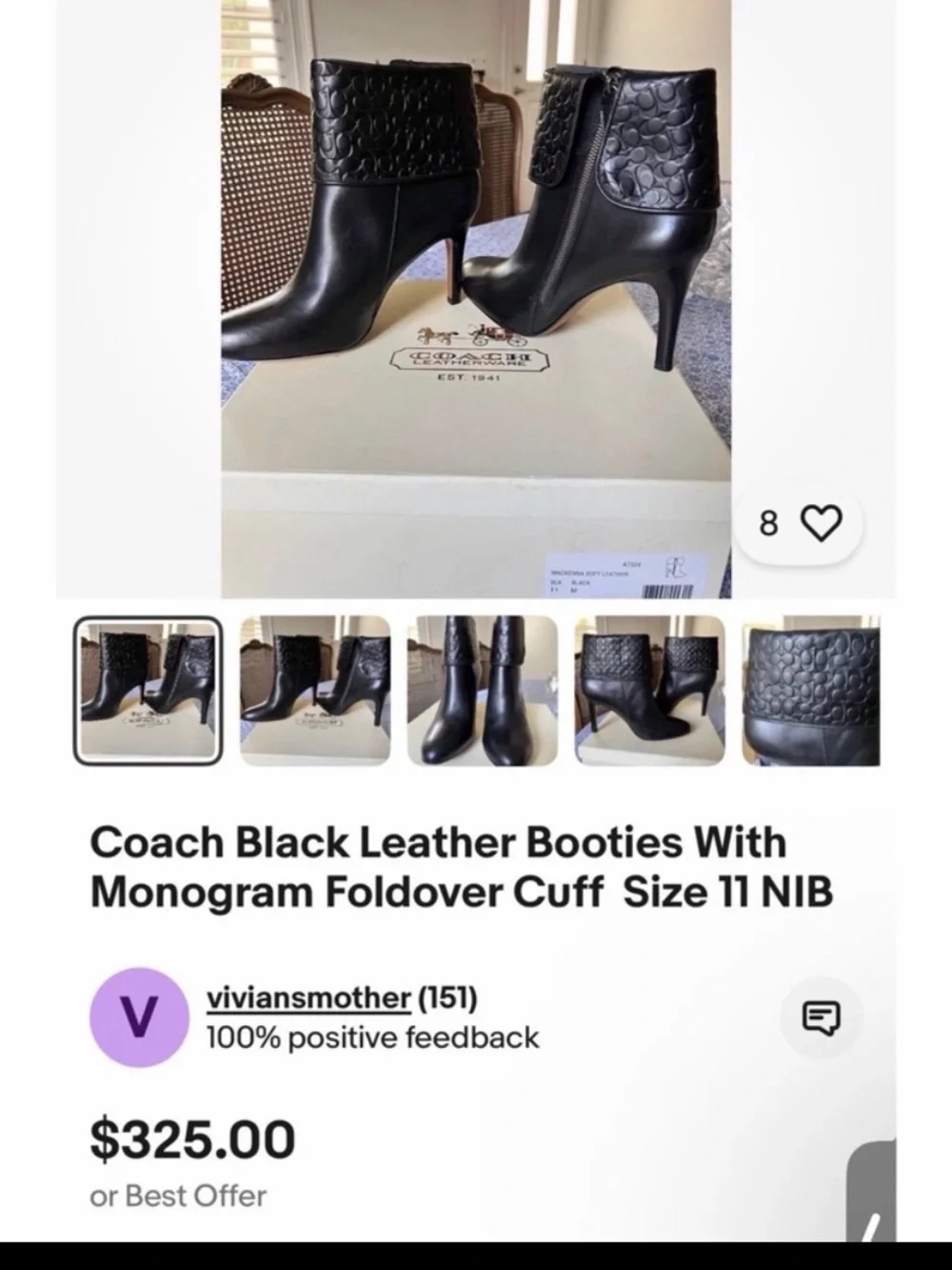 COACH Mackenna Black Leather Ankle Booties with Signature Cuff